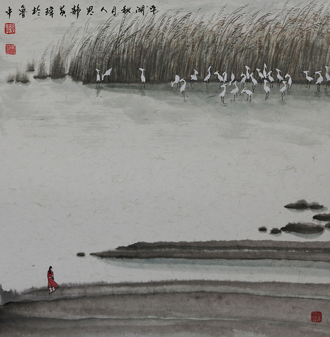国画  （平湖秋月）  尺寸：48*48