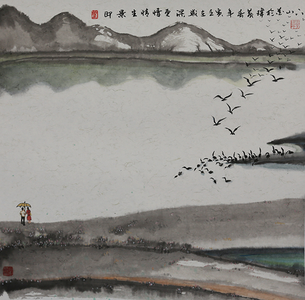国画  （即景生情情更深）   尺寸 ：45*45