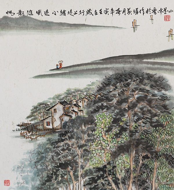 国画  （帆影随风远）   尺寸 ：45*45
