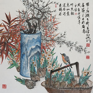 国画  （吉祥花）  尺寸：68*68