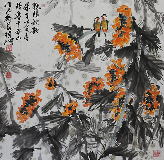 国画  （艳阳秋歌）  尺寸：68*68