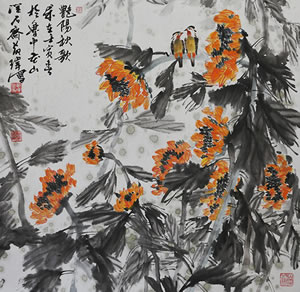 国画  （艳阳秋歌）  尺寸：68*68
