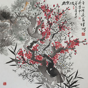 国画  （岁寒三友）  尺寸：68*68