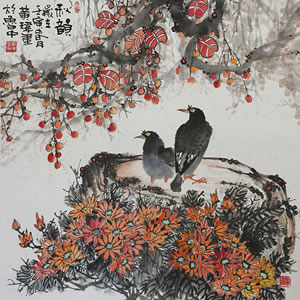 国画  （秋韵）  尺寸：68*68