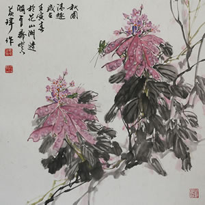 国画  （秋园清趣）  尺寸：68*68