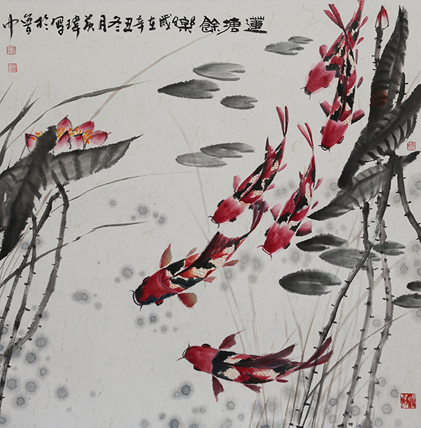国画  （莲塘余乐）  尺寸：65*65