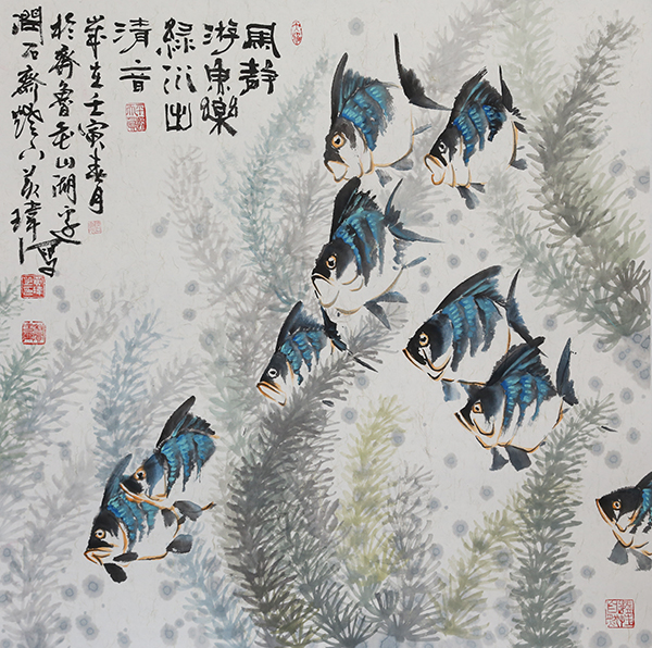 国画 （风静游鱼乐）  尺寸：65*65