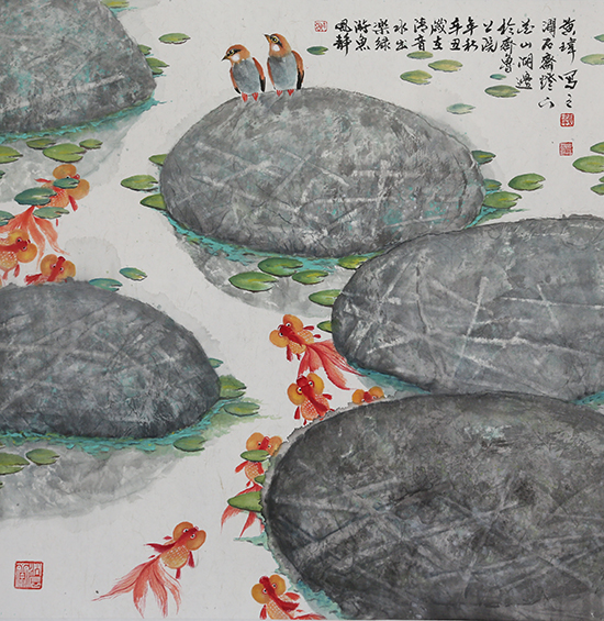 国画  （鱼乐图）    尺寸：65*65