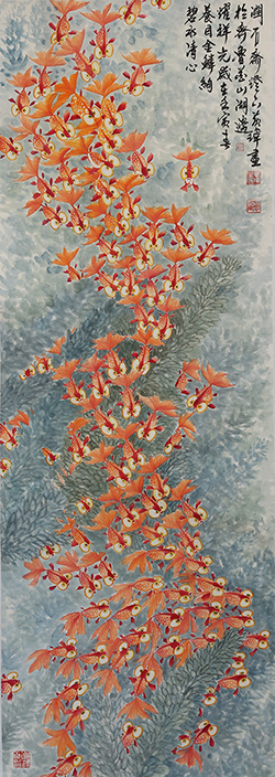 国画  （游鱼乐）   尺寸：168*52