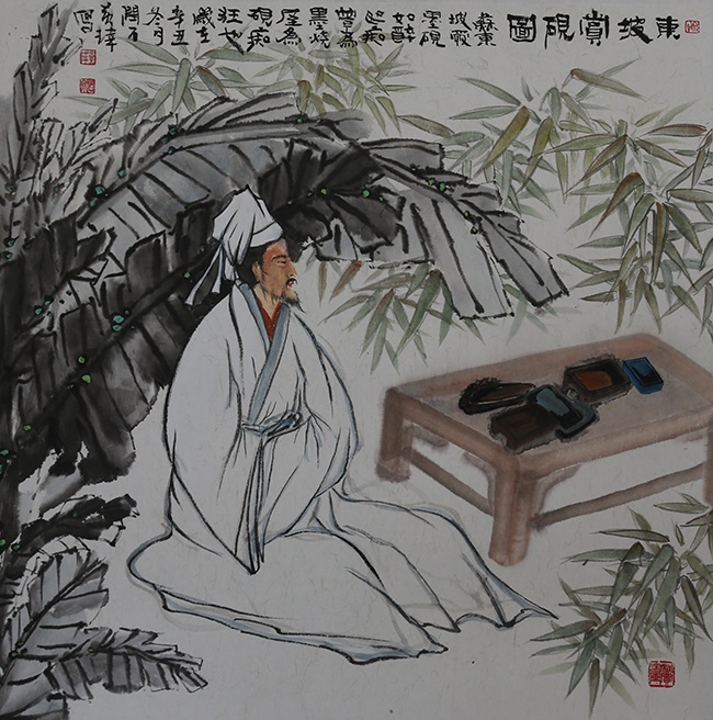 国画  （东坡赏砚图）   尺寸：68*68
