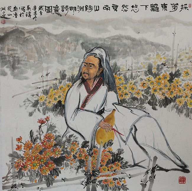 国画   （陶渊明诗意图）  尺寸：68*68