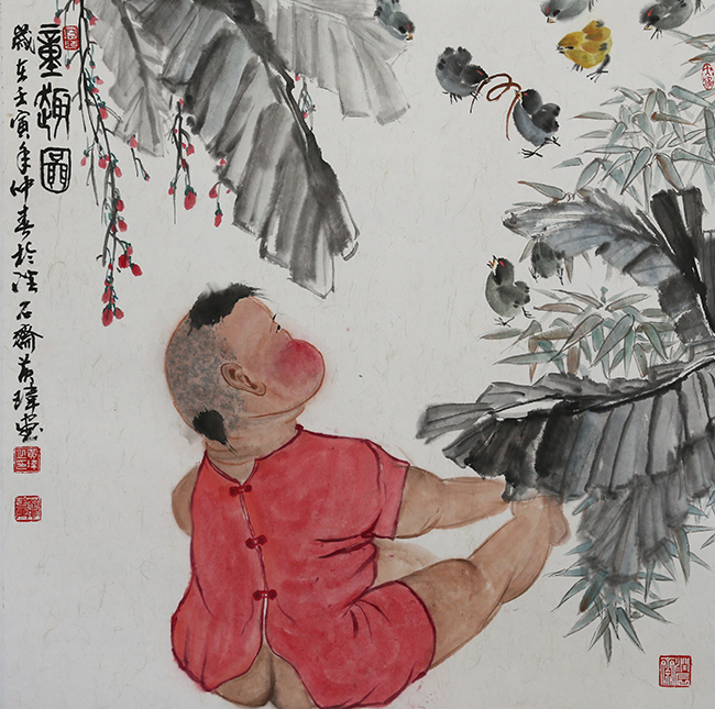 国画  （童趣图）  尺寸：68*68