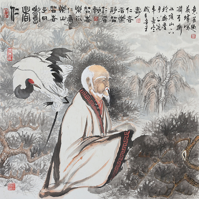 国画    （仁者寿）  尺寸：68*68