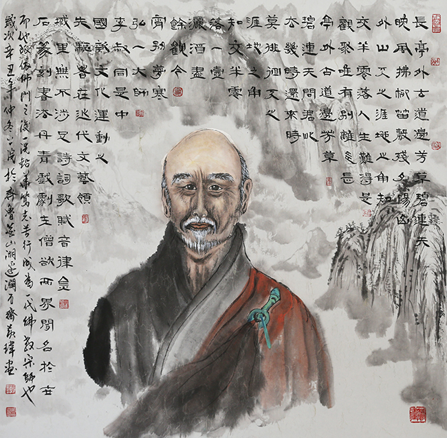 国画   （李叔同造像）  尺寸：68*68